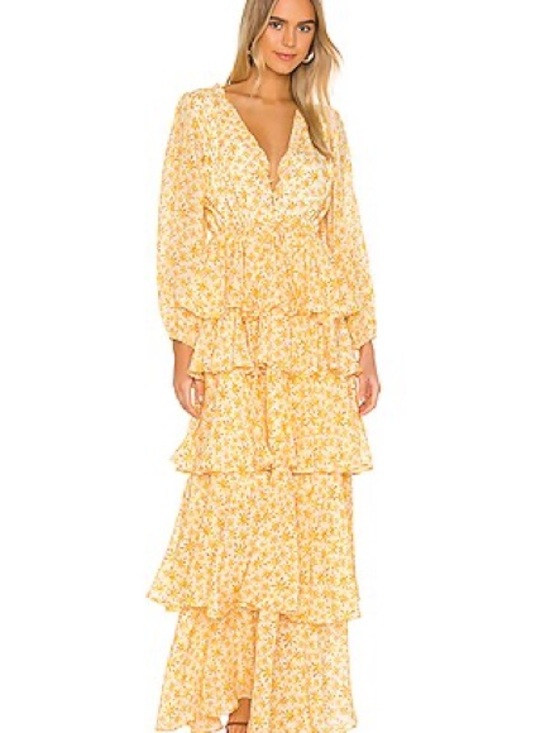 All Things Mochi Dresses & Skirts - All Things Mochi Luz Yellow Floral Tiered Maxi Dress Size S